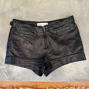 Topshop x Kate Moss Black High Waist Leather Shorts, Size 4